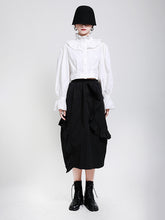 Women Stand Collar Solid Color Ruffle Shirt